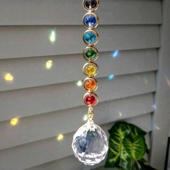 Hanging sun catcher home decor golden multicolor indoor garden diamond art - Picture 2 of 9